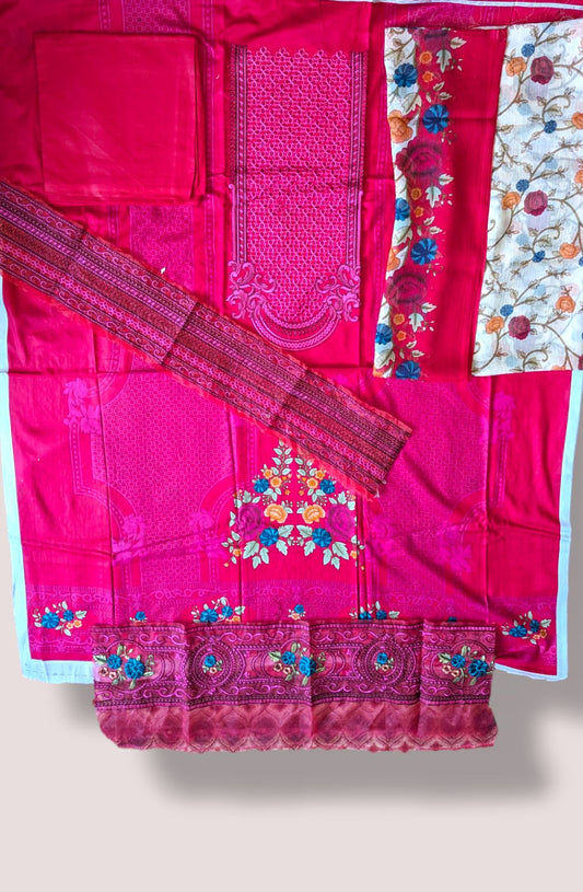 Pink Unstitched printed embroidered lawn suit