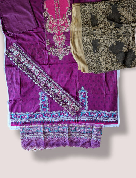 Purple Unstitched printed embroidered lawn suit