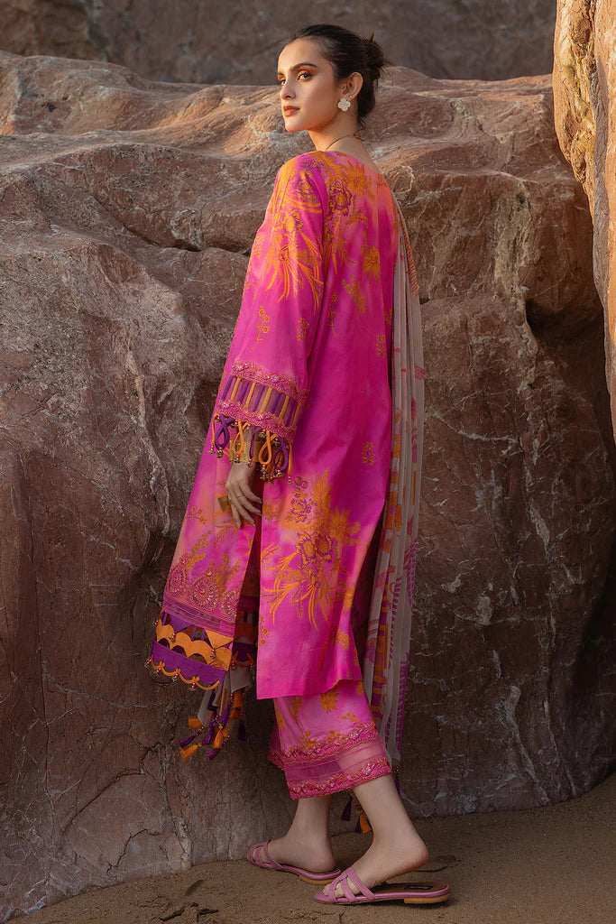 Pink semi-stitched embroidered printed lawn suit