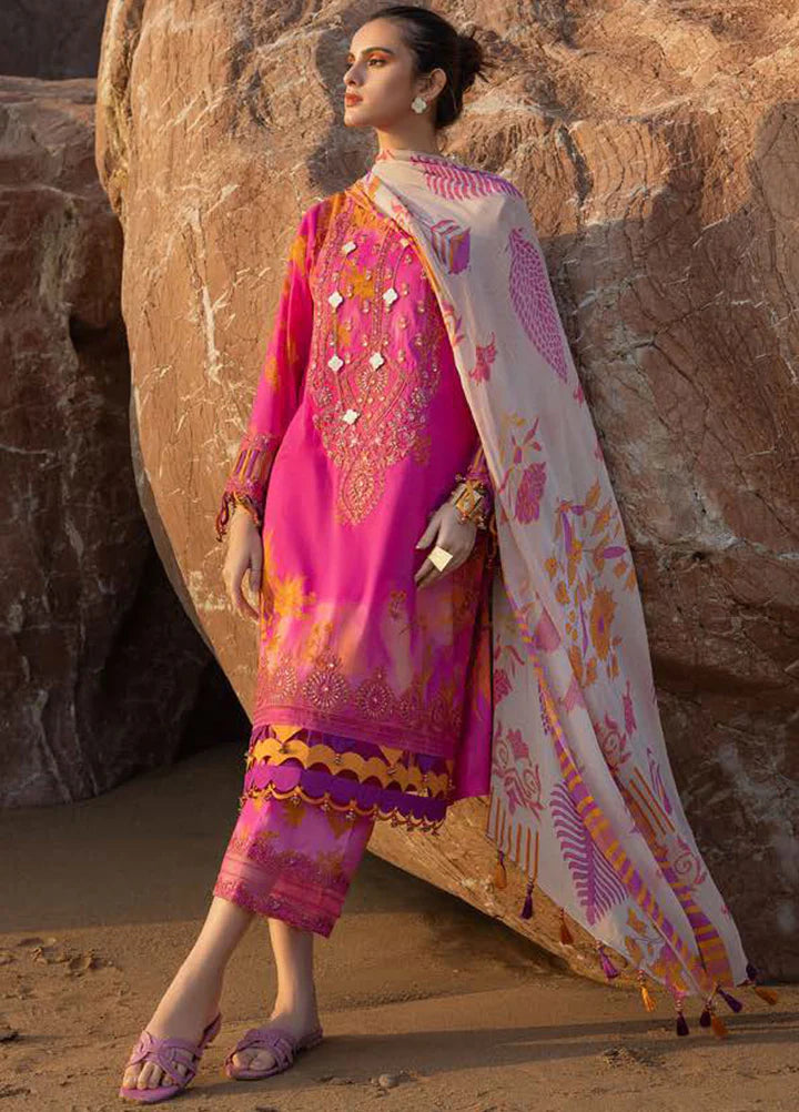Pink semi-stitched embroidered printed lawn suit