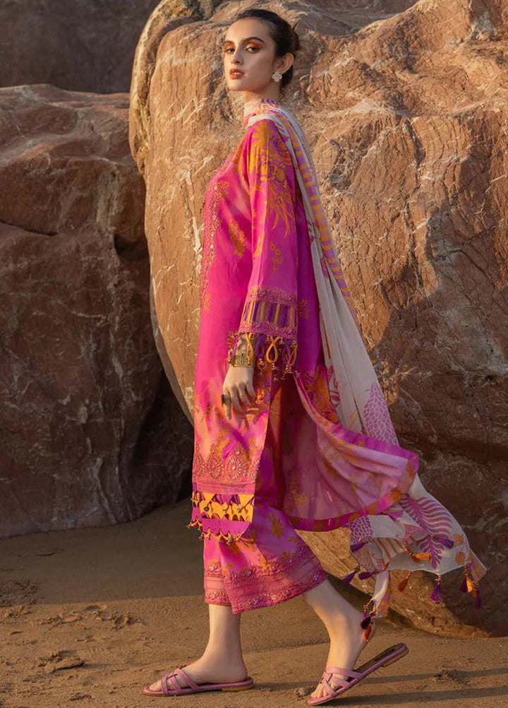Pink semi-stitched embroidered printed lawn suit