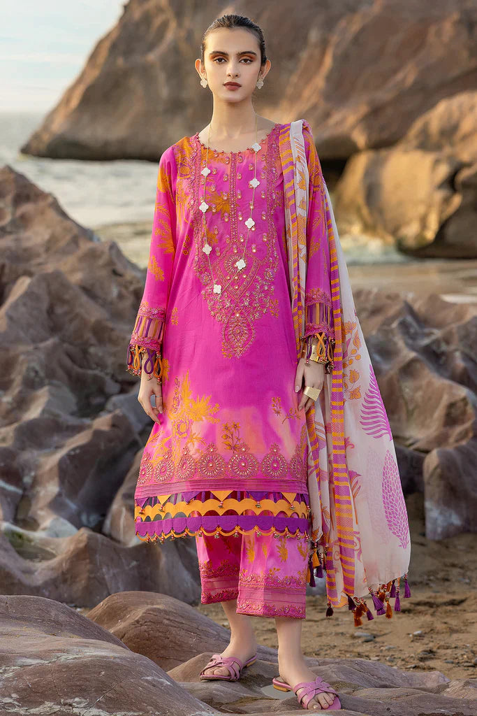 Pink semi-stitched embroidered printed lawn suit