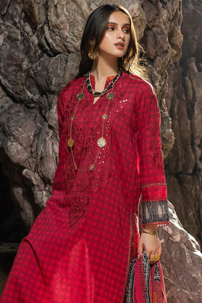 Dark Pink semi-stitched embroidered printed lawn suit