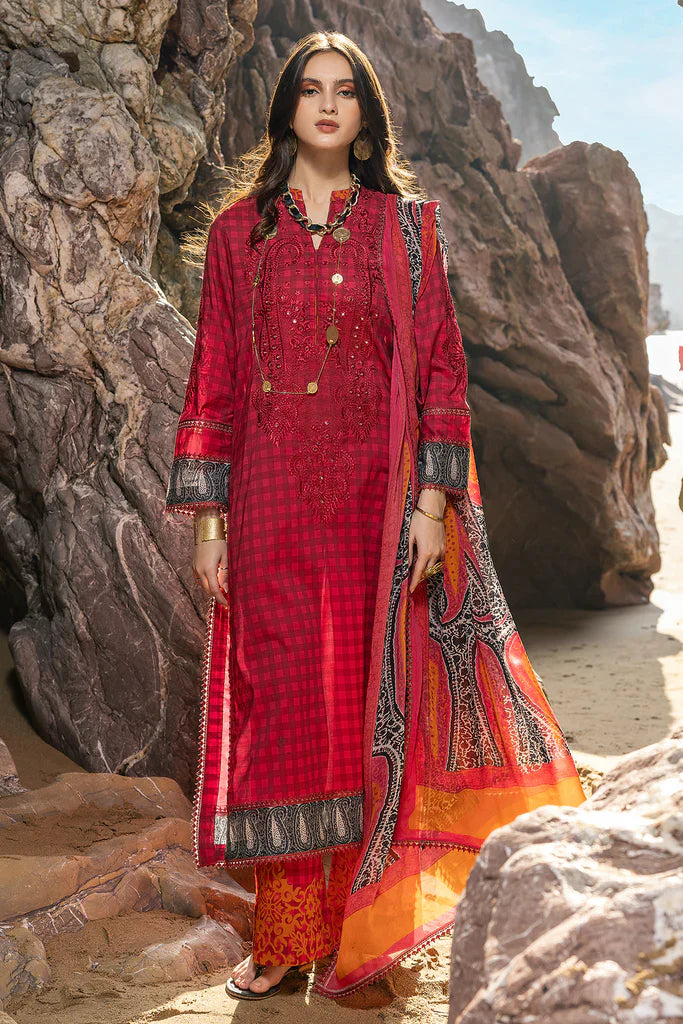 Dark Pink semi-stitched embroidered printed lawn suit