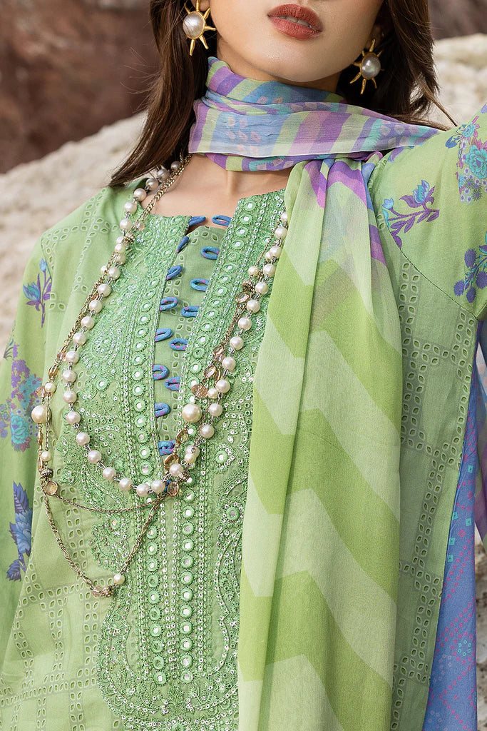 Green semi-stitched embroidered printed lawn suit