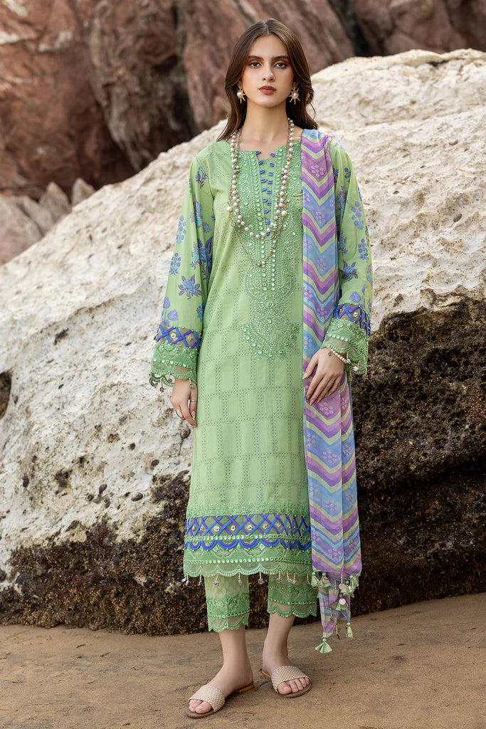 Green semi-stitched embroidered printed lawn suit