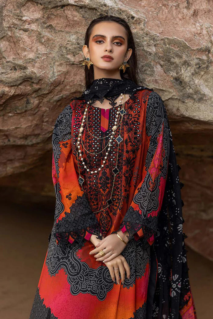 Black semi-stitched embroidered printed lawn suit