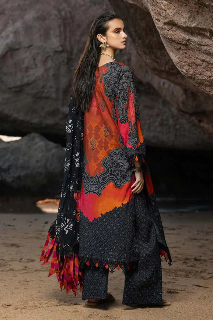 Black semi-stitched embroidered printed lawn suit