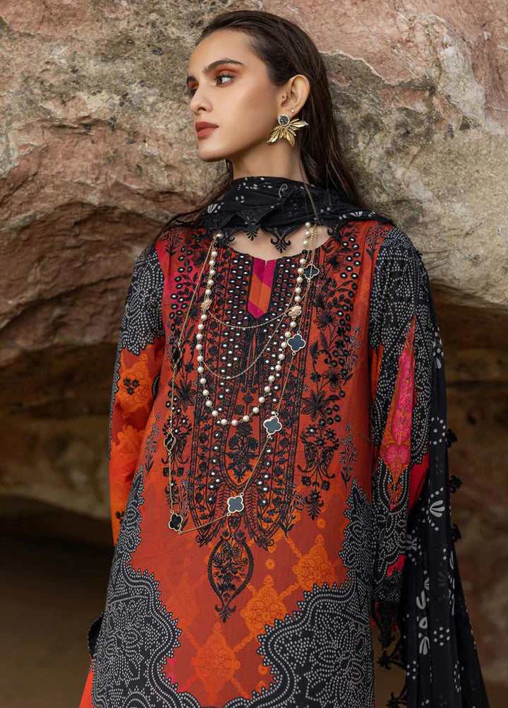 Black semi-stitched embroidered printed lawn suit