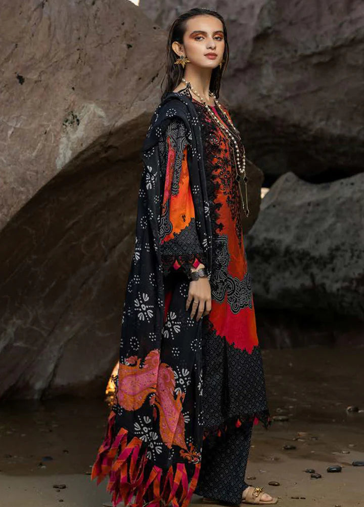 Black semi-stitched embroidered printed lawn suit