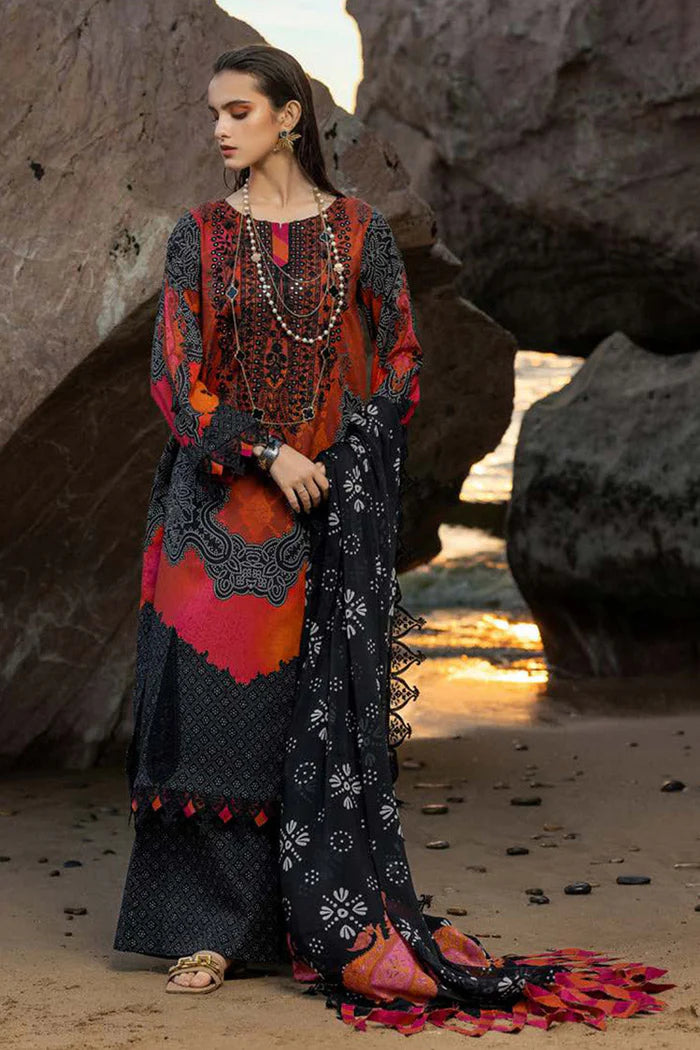 Black semi-stitched embroidered printed lawn suit