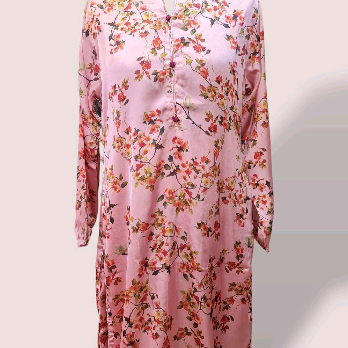 Pink small size silk printed two piece suit