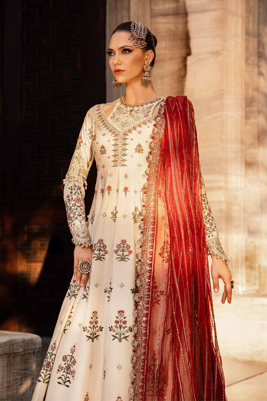 White embroidered unstitched cotton satin suit