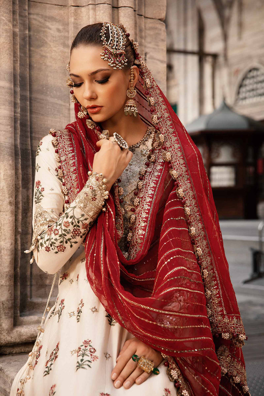 White embroidered unstitched cotton satin suit