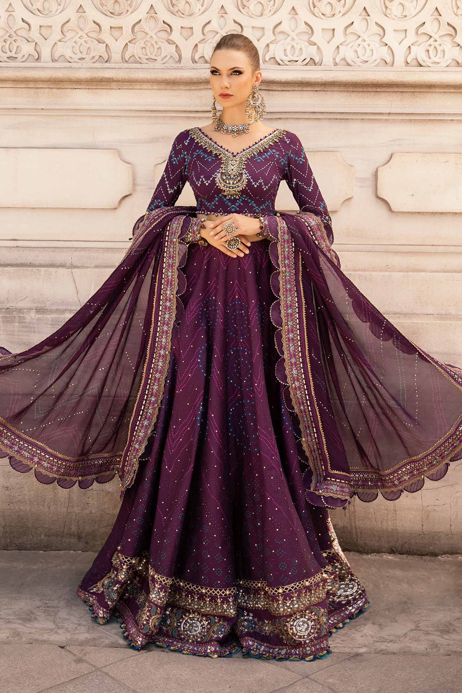 Purple unstitched embroidered cotton satin suit