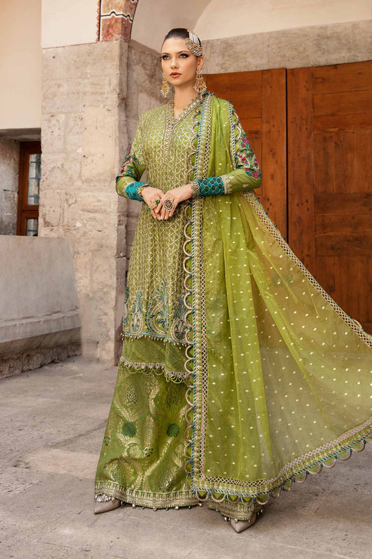 Light green embroidered unstitched cotton satin suit