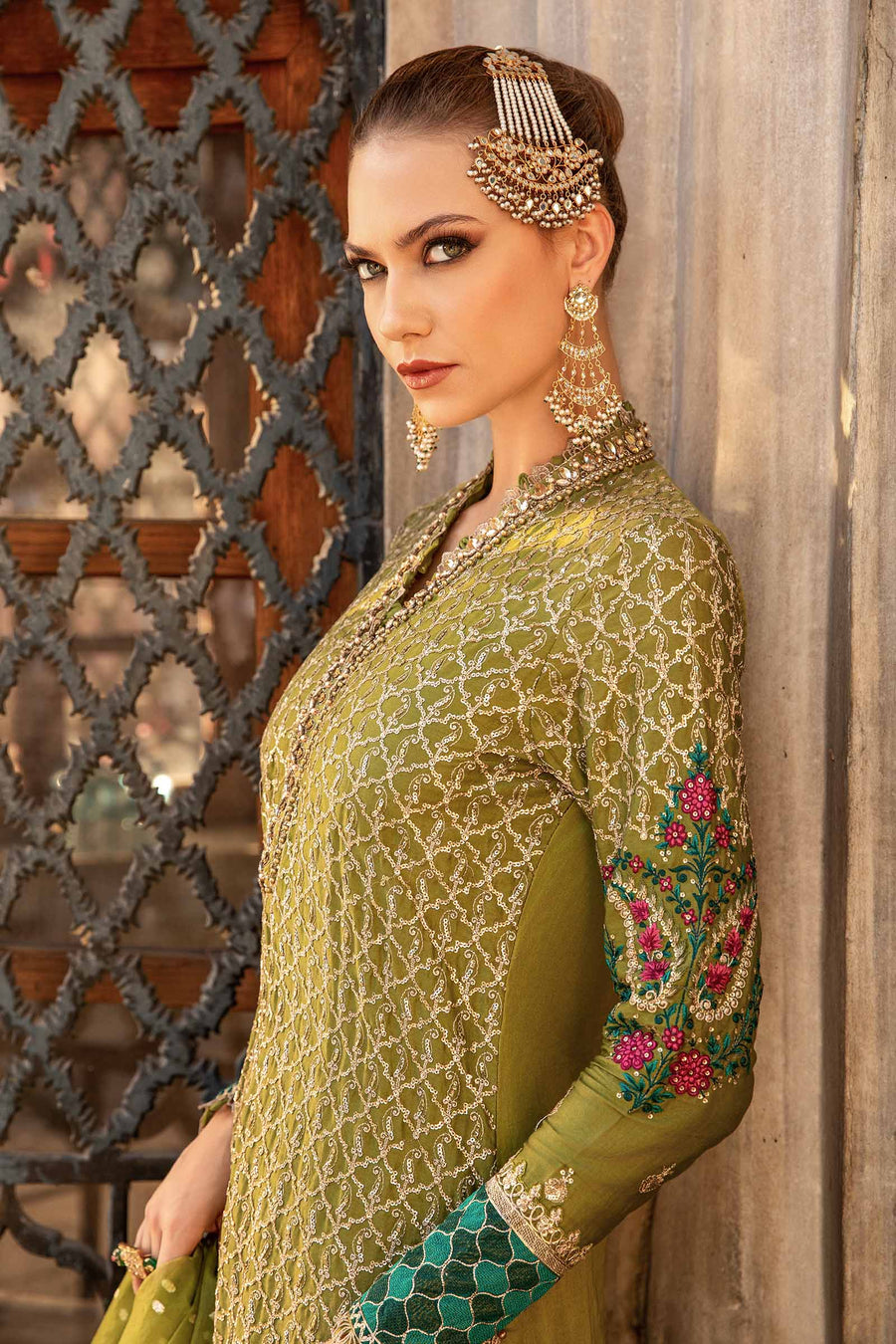 Light green embroidered unstitched cotton satin suit