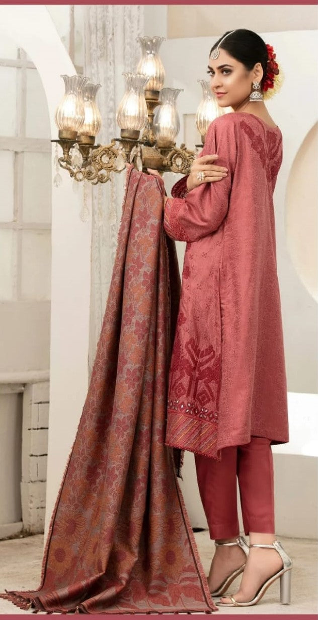 Pink Embroidered Suit With Pashmina Shawl