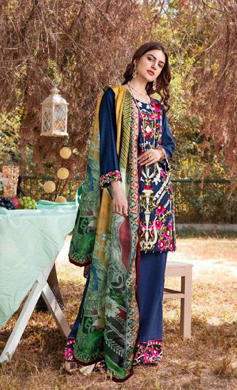 Navy Blue Winter Embroidered Unstitched Suit