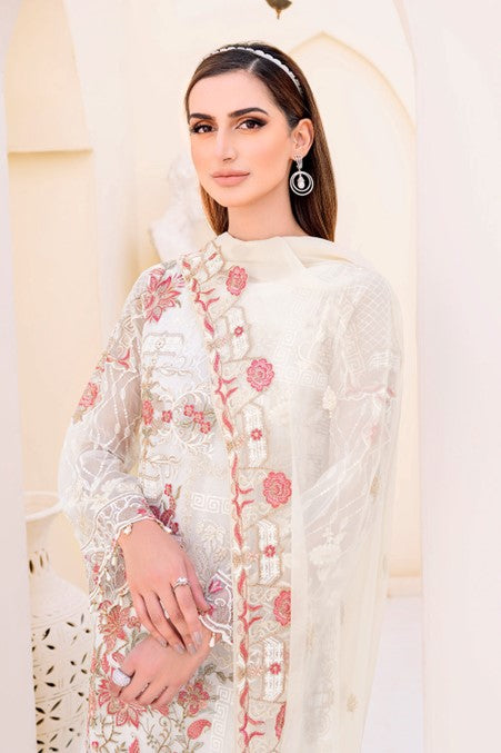 White Embroidered Chiffon Suit