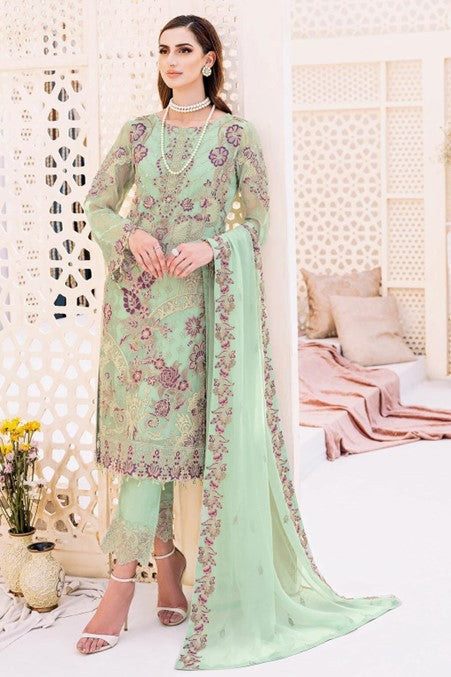 Green Embroidered Chiffon Suit