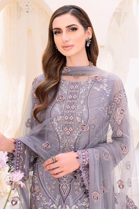 Grey Embroidered Chiffon Suit