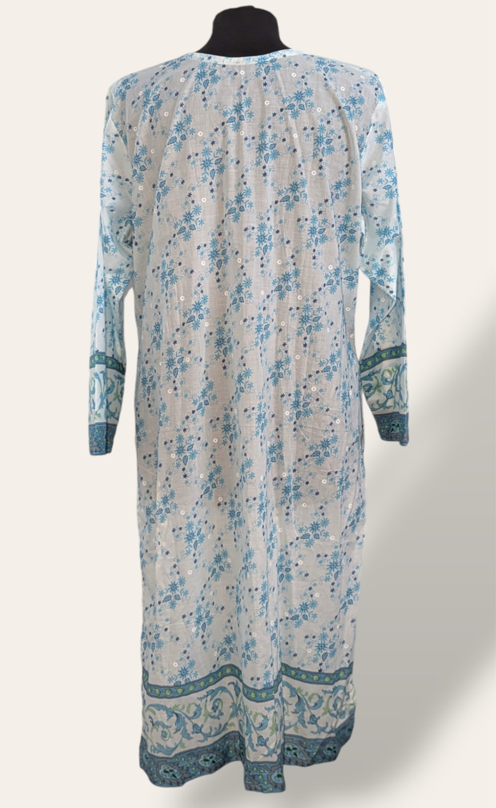 White and blue Printed extra large kurti