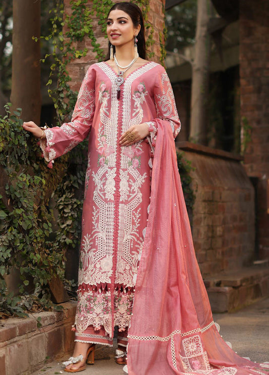 Pink Semi-stitched embroidery Suit