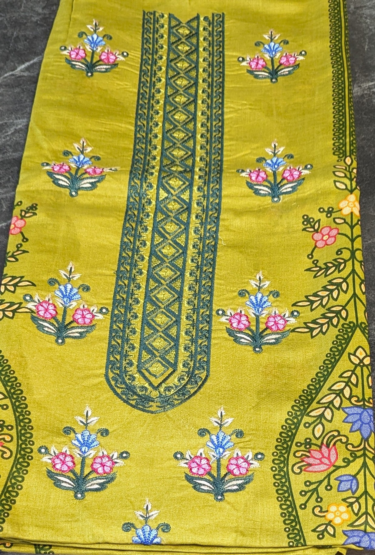 Green embroidered lawn unstitched suit