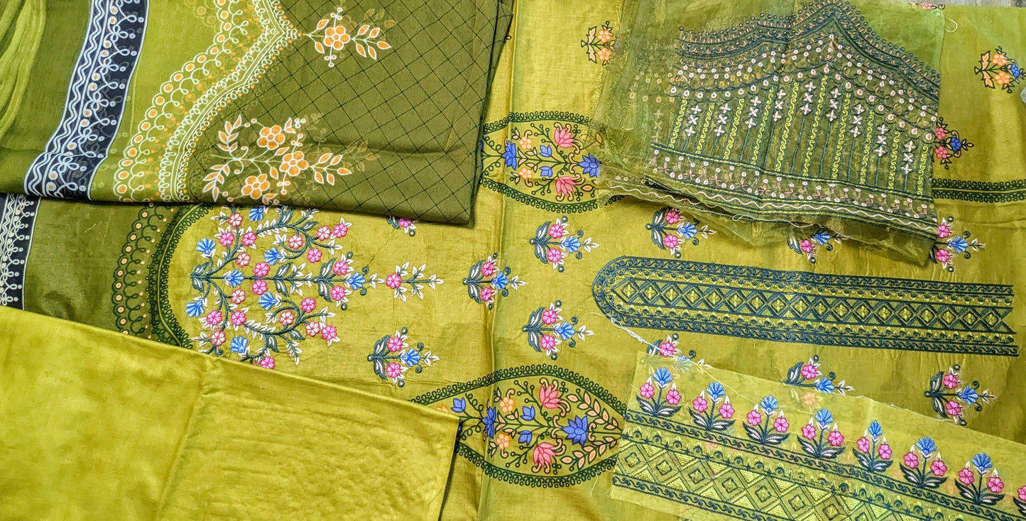 Green embroidered lawn unstitched suit