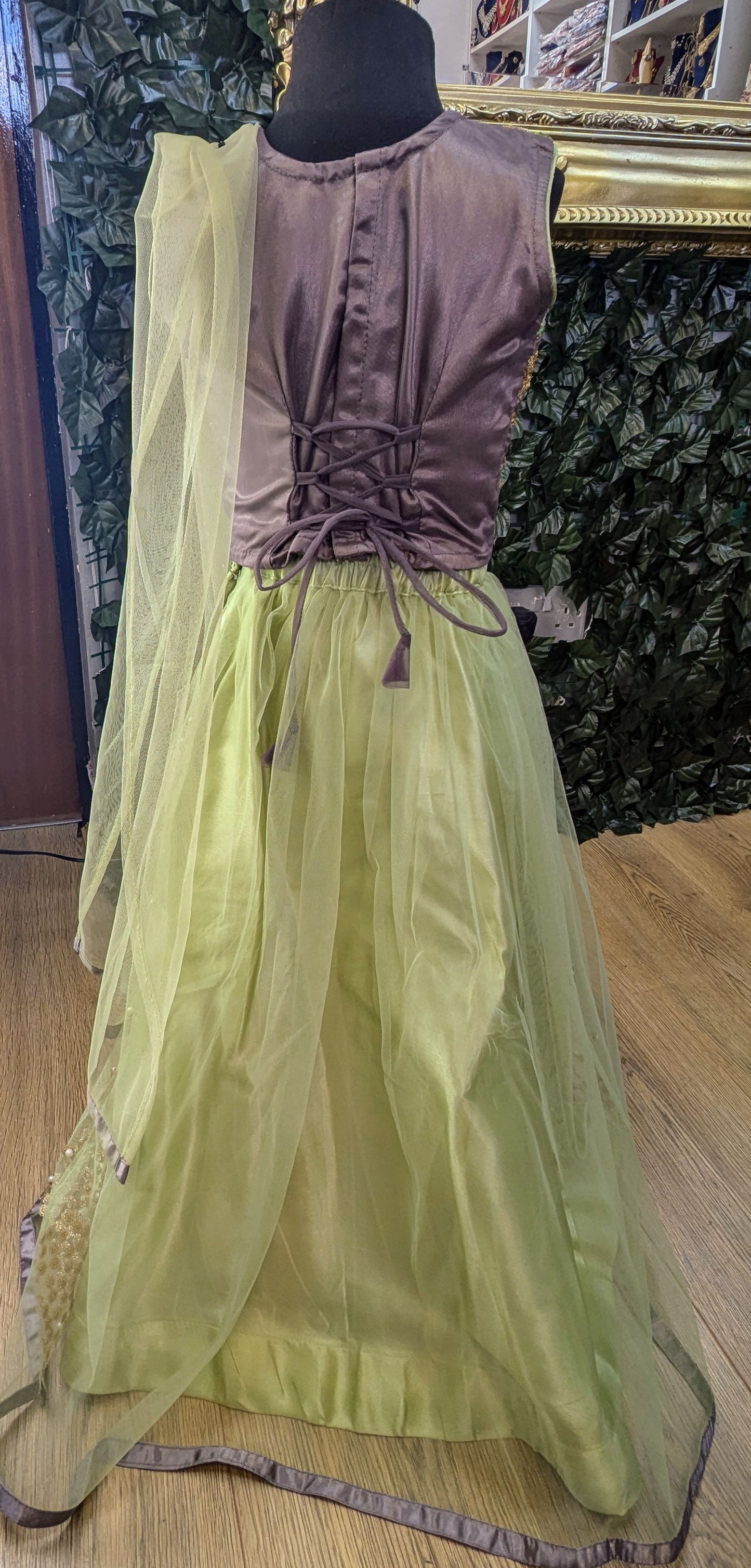 Green and grey lehenga outfit