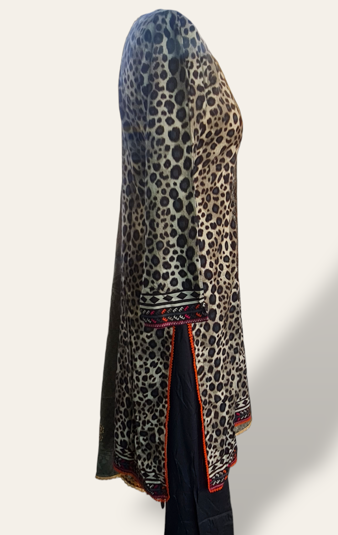 Leapard Print Linen Readymade Suit