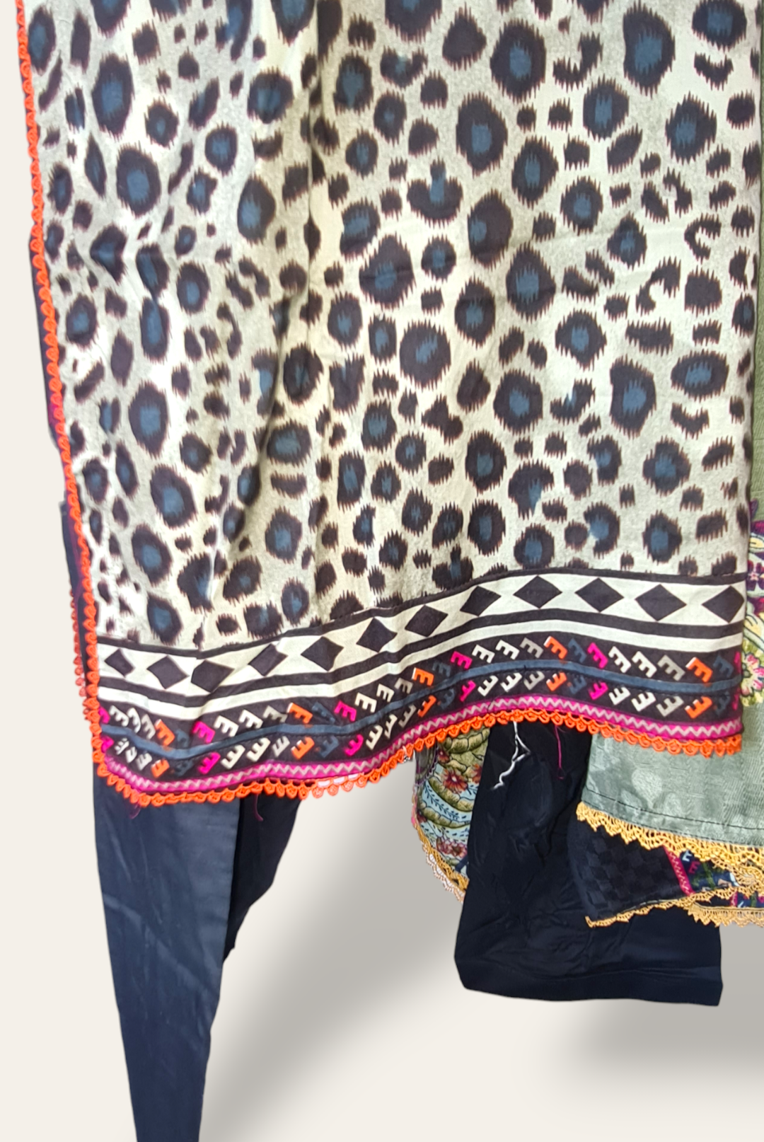 Leapard Print Linen Readymade Suit