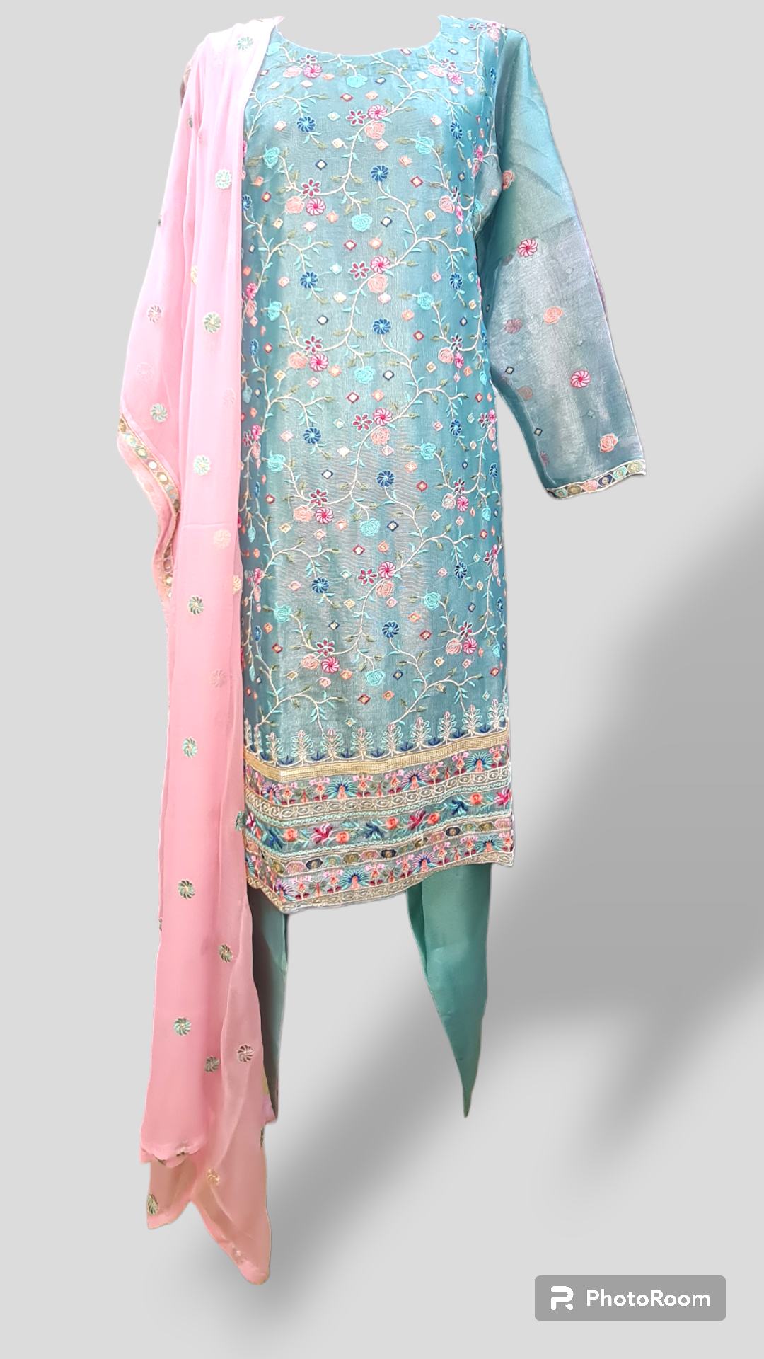 Embroidered Cotton Net Suits