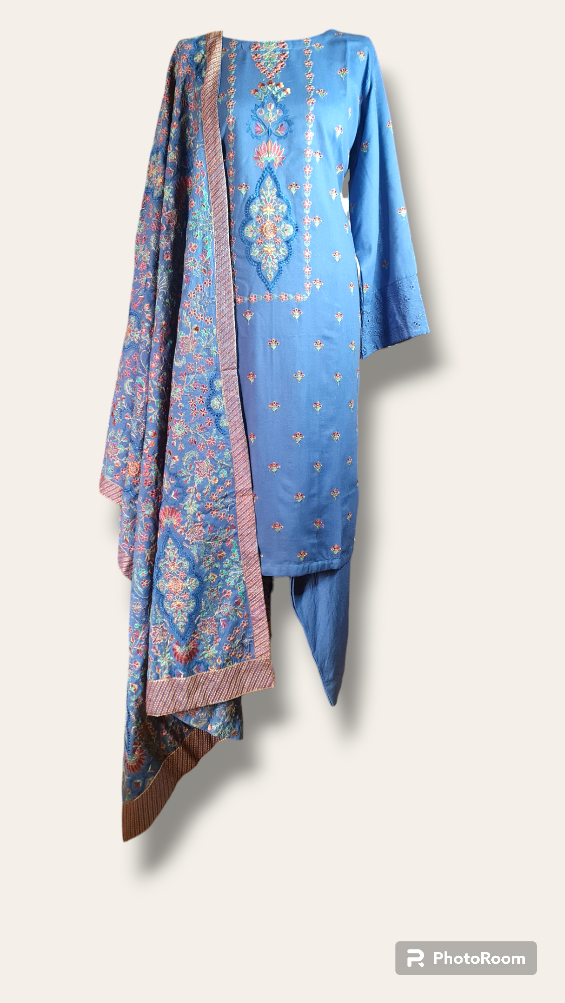 Large size Embroidered Suits with Karandi Shawls Comfort Floral