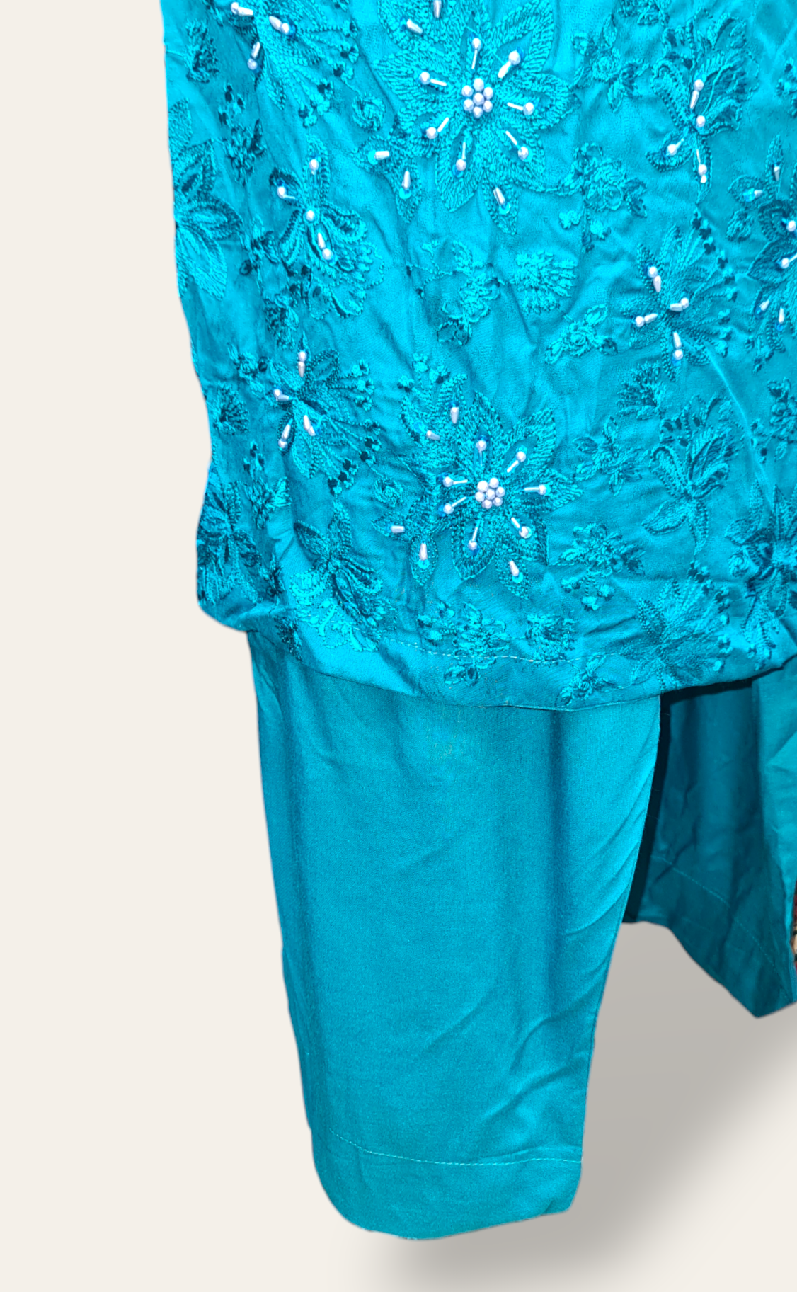 Blue Embroidered linen suit with jacquard shawl