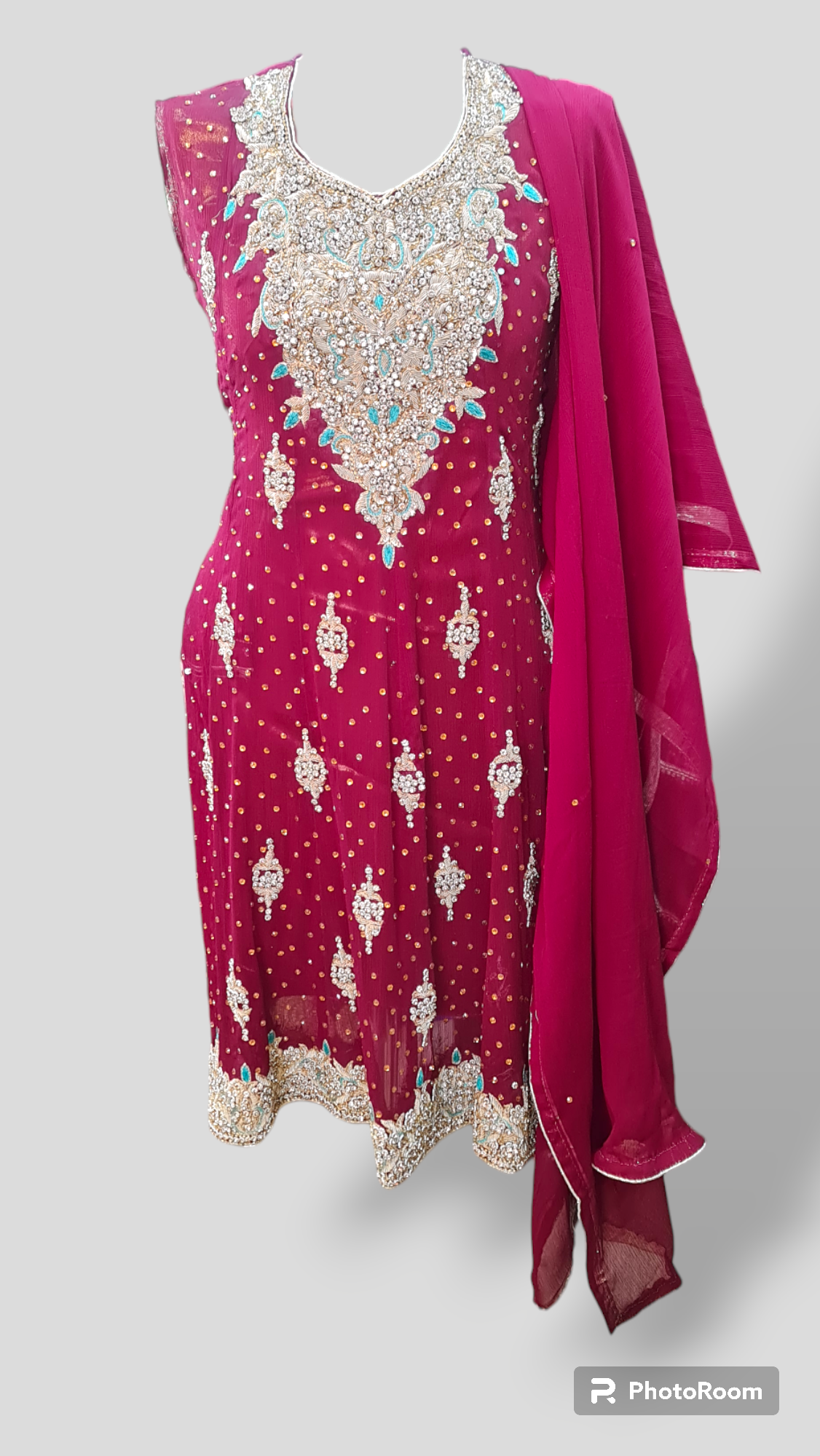 Semi-Stitched Chiffon hand embellished formal dress