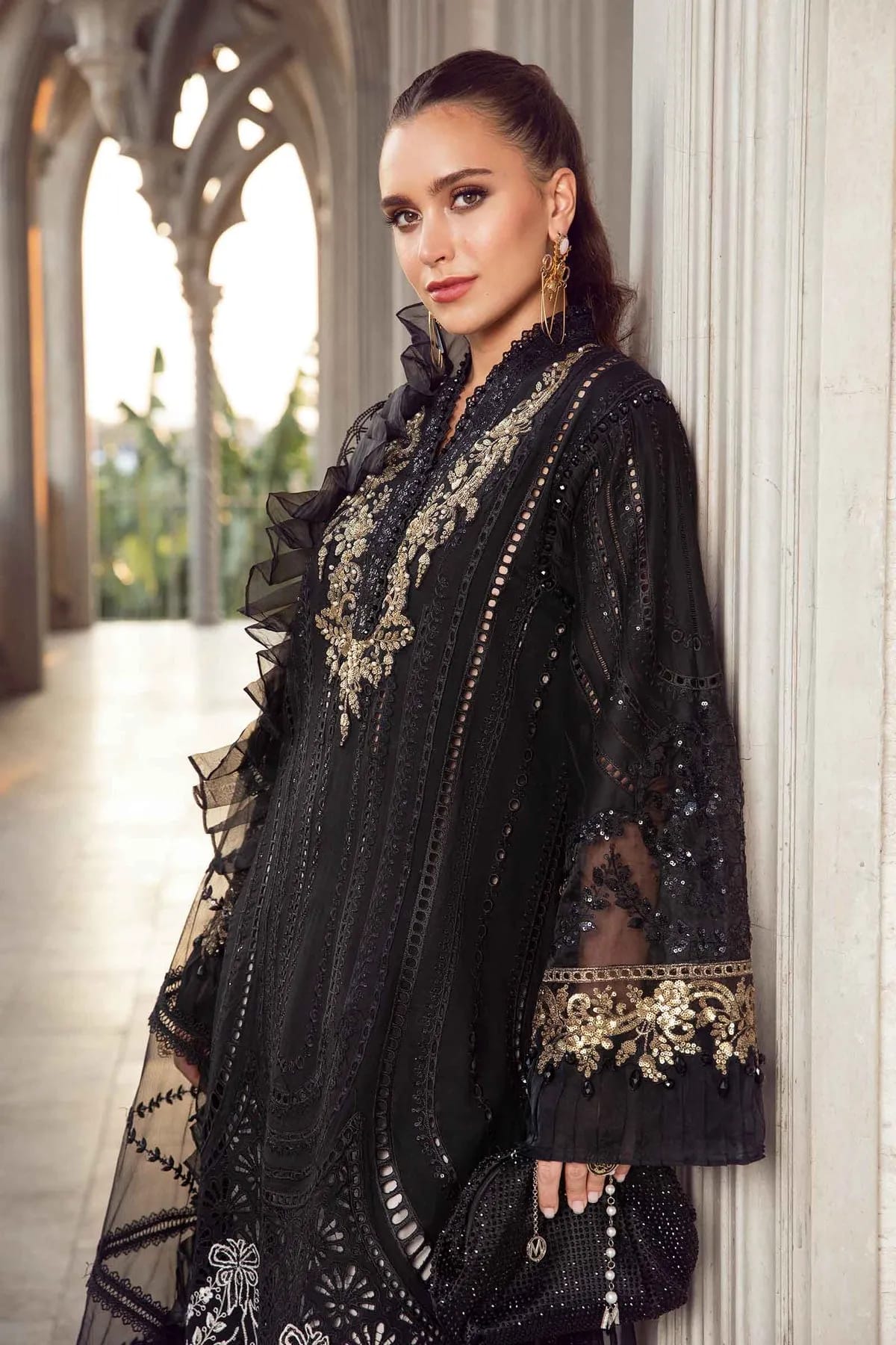 3 piece Black and Golden semi-stitched Suit