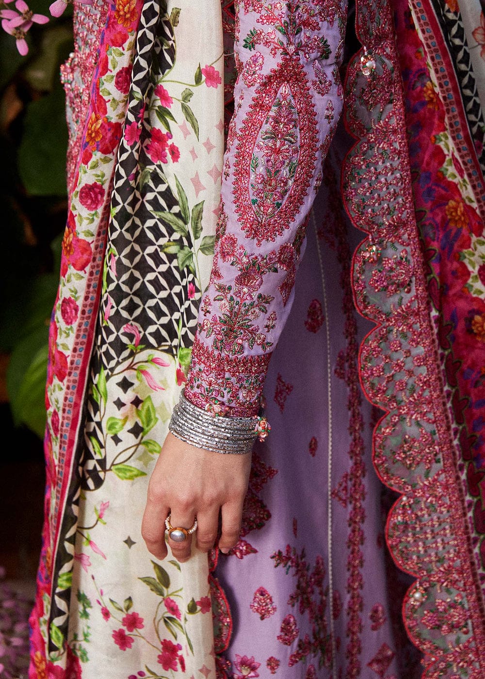 3 Piece Lawn & Silk semi - stitched Suit