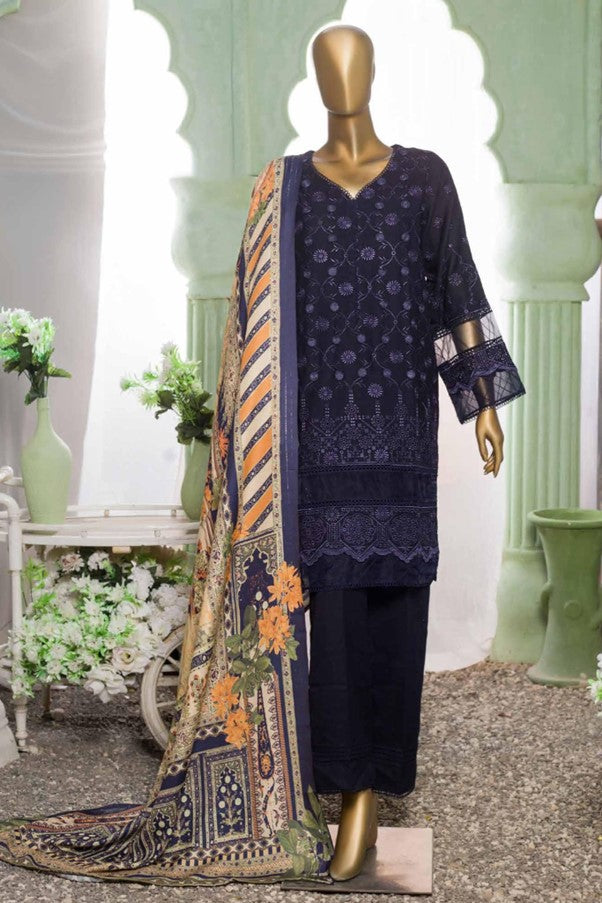 Navy Blue Dhanak Readymade Suit