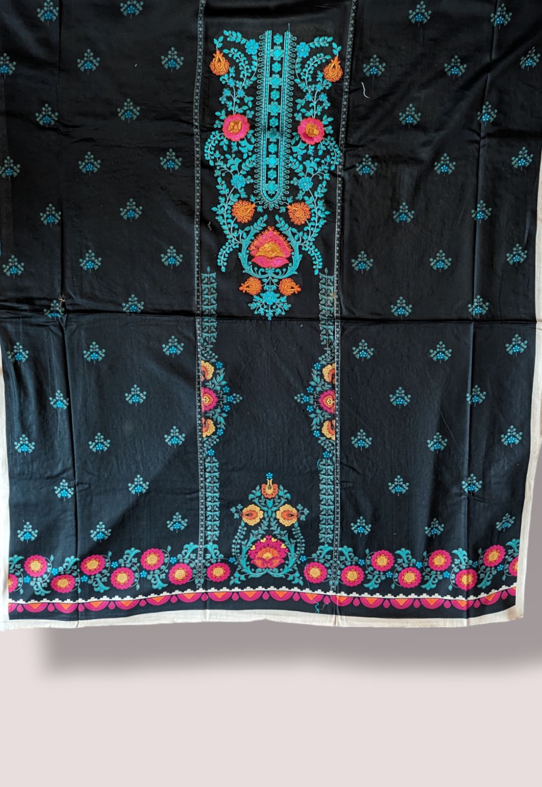 Black unstitched printed embroidered lawn suit