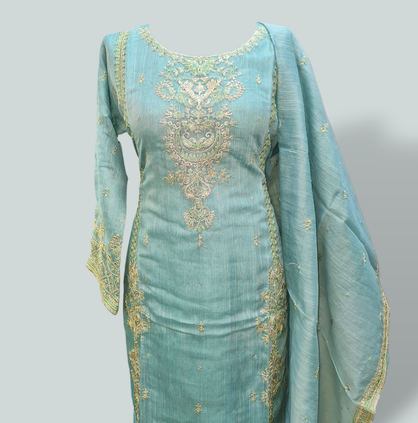 Cotton net embroidered suits