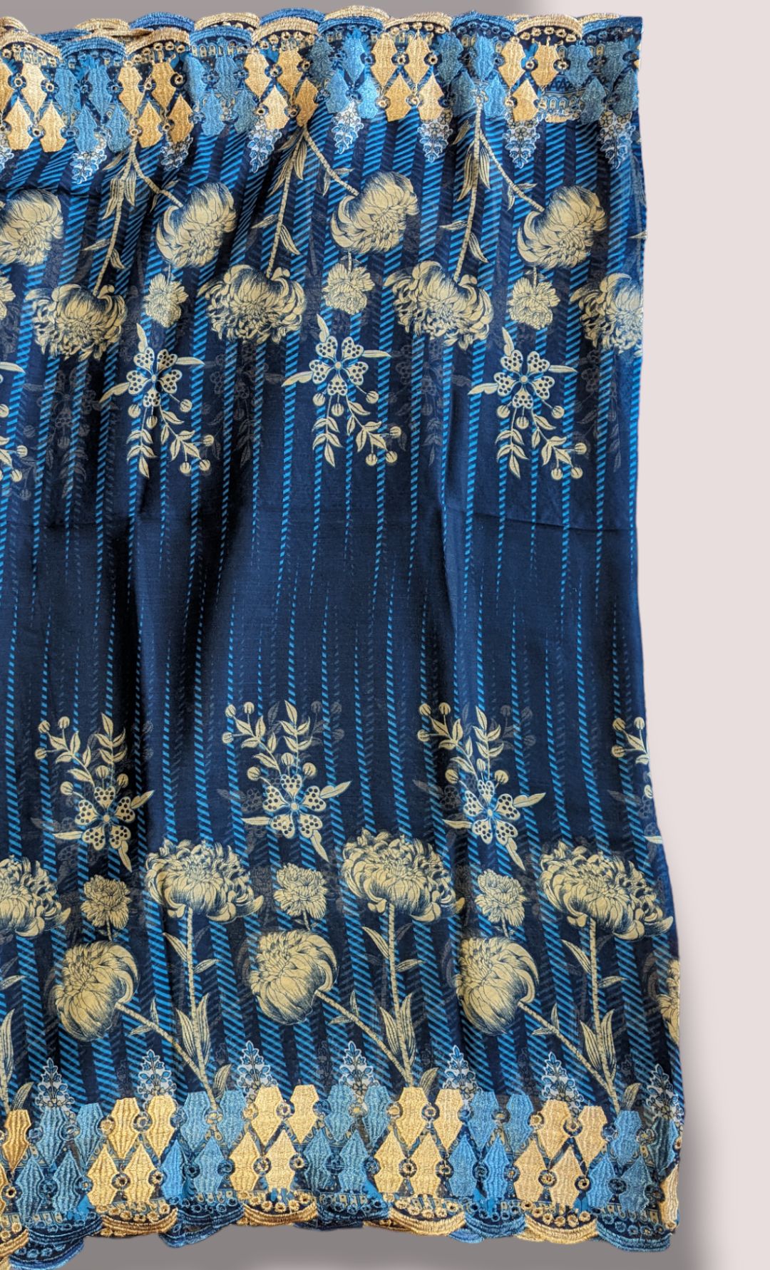 Blue unstitched printed embroidered lawn suit