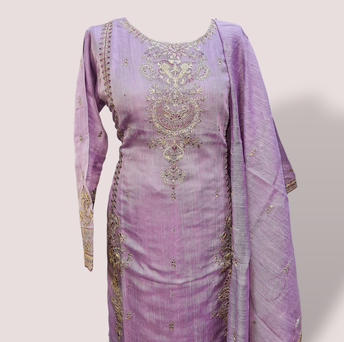 Cotton net embroidered suits