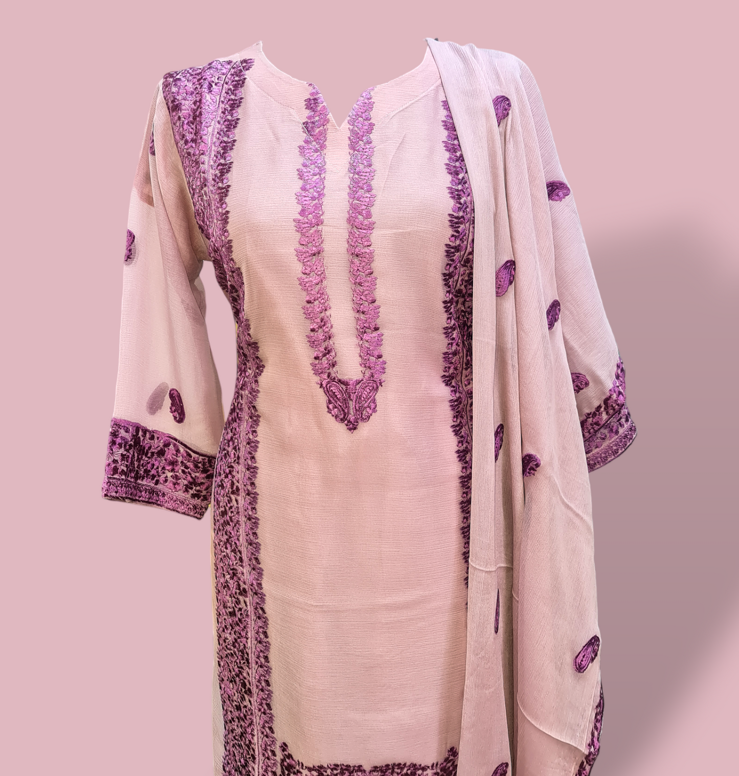 Beautiful chiffon readymade embroidered suit