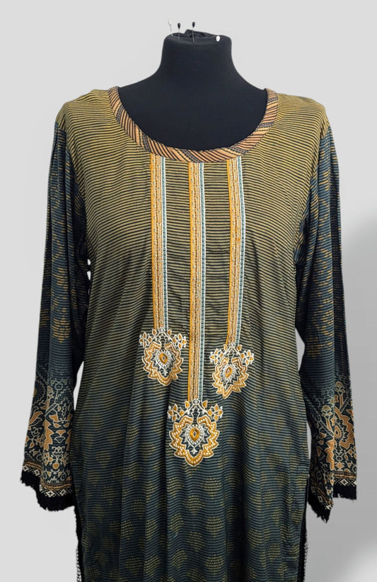 Yellow and greenembroidered kurti