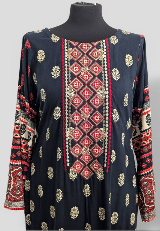 Black and red embroidered kurti