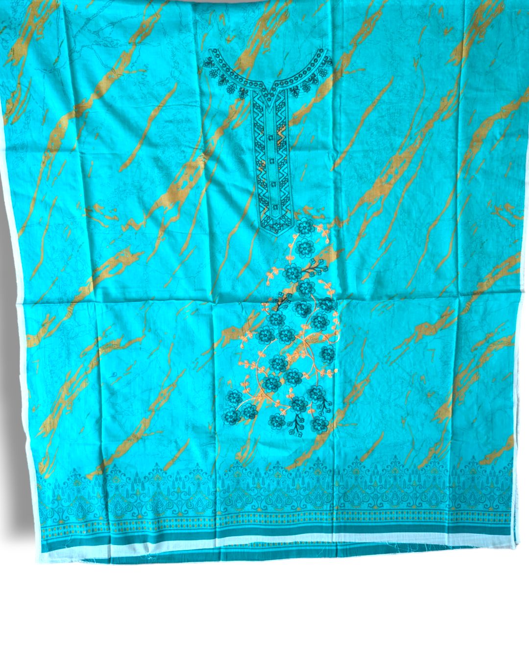 Light blue unstitched printed embroidered lawn suit